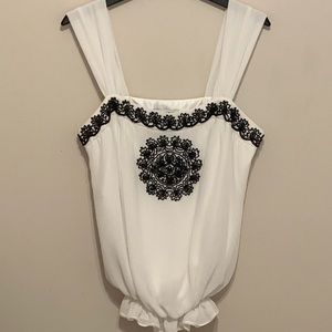 White House Black Market White Beaded Top Size Med